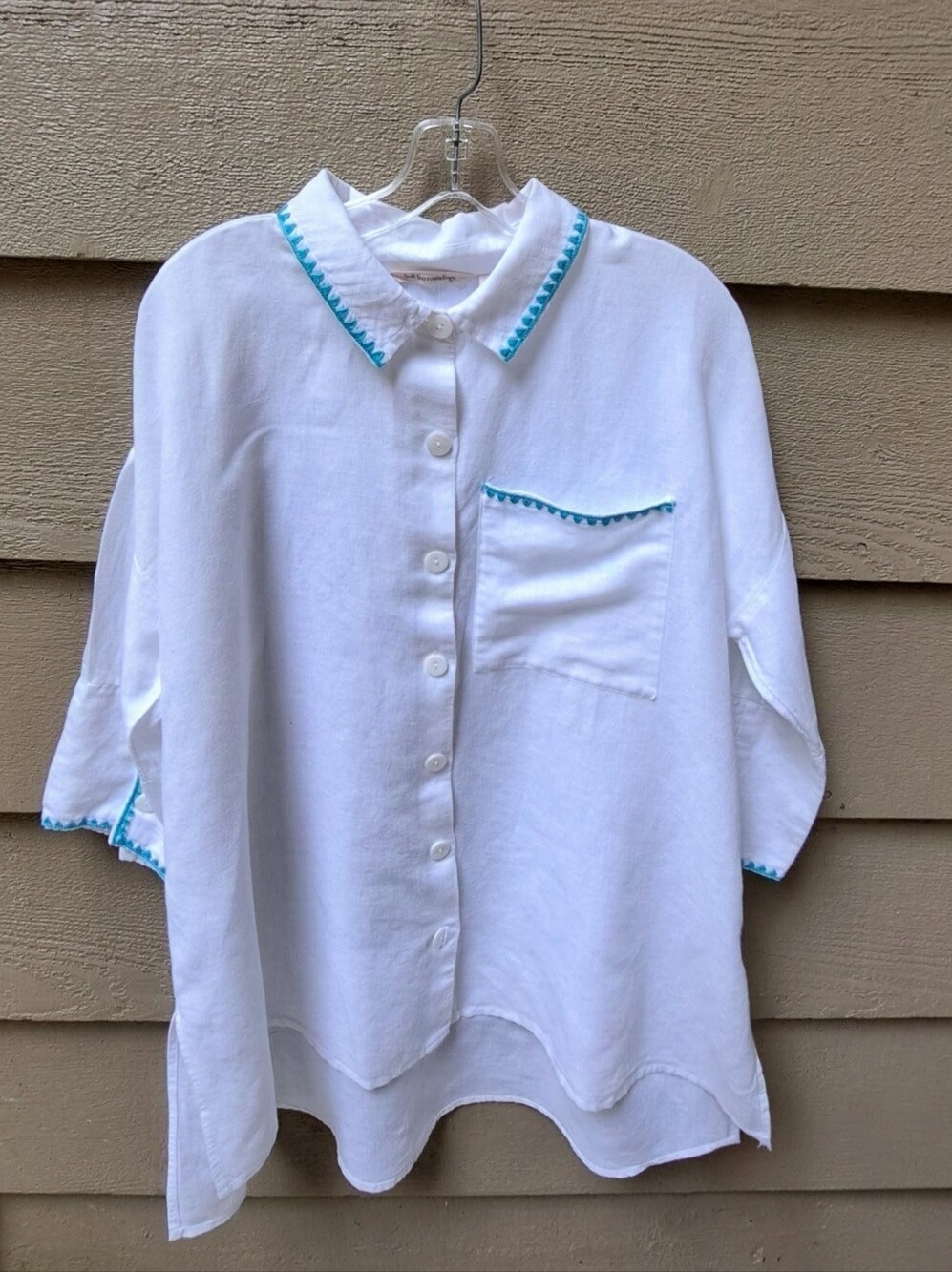 SOFT SURROUNDINGS White Linen Blend Shirt Top Blouse - L